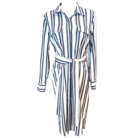 Tommy Hilfiger | Classic Collared Shirt Dress White, Navy Blue, Tan Stripes | 10 - Picture 1 of 12